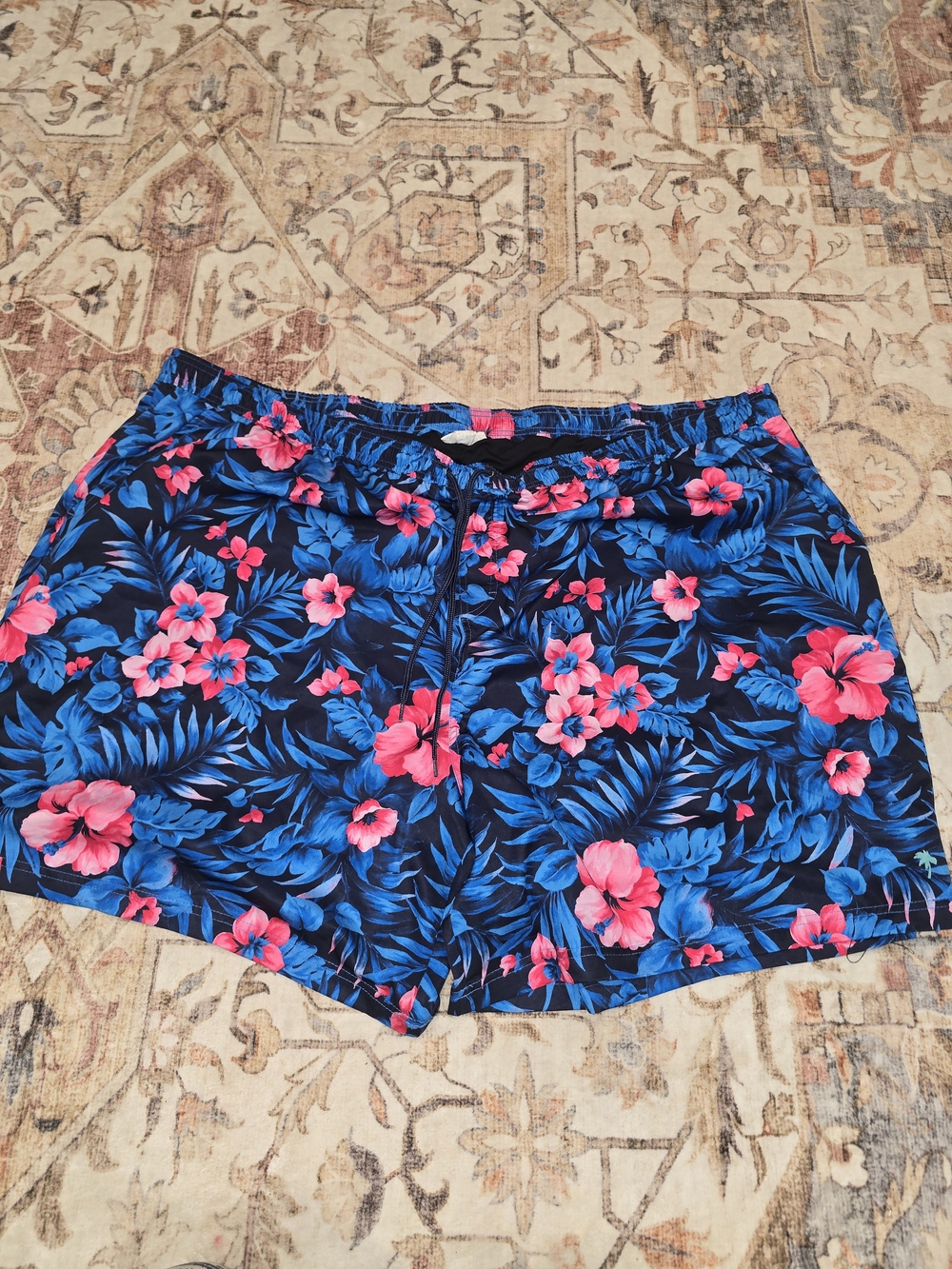 King Size Island Men's Blue & Pink Floral Swim Trunks